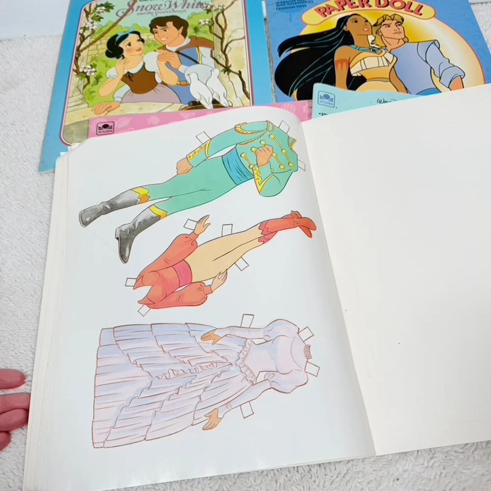 6 Golden Book Disney Movie PaperDolls: Snow White/Pocahontas/Mermaid+ Complete